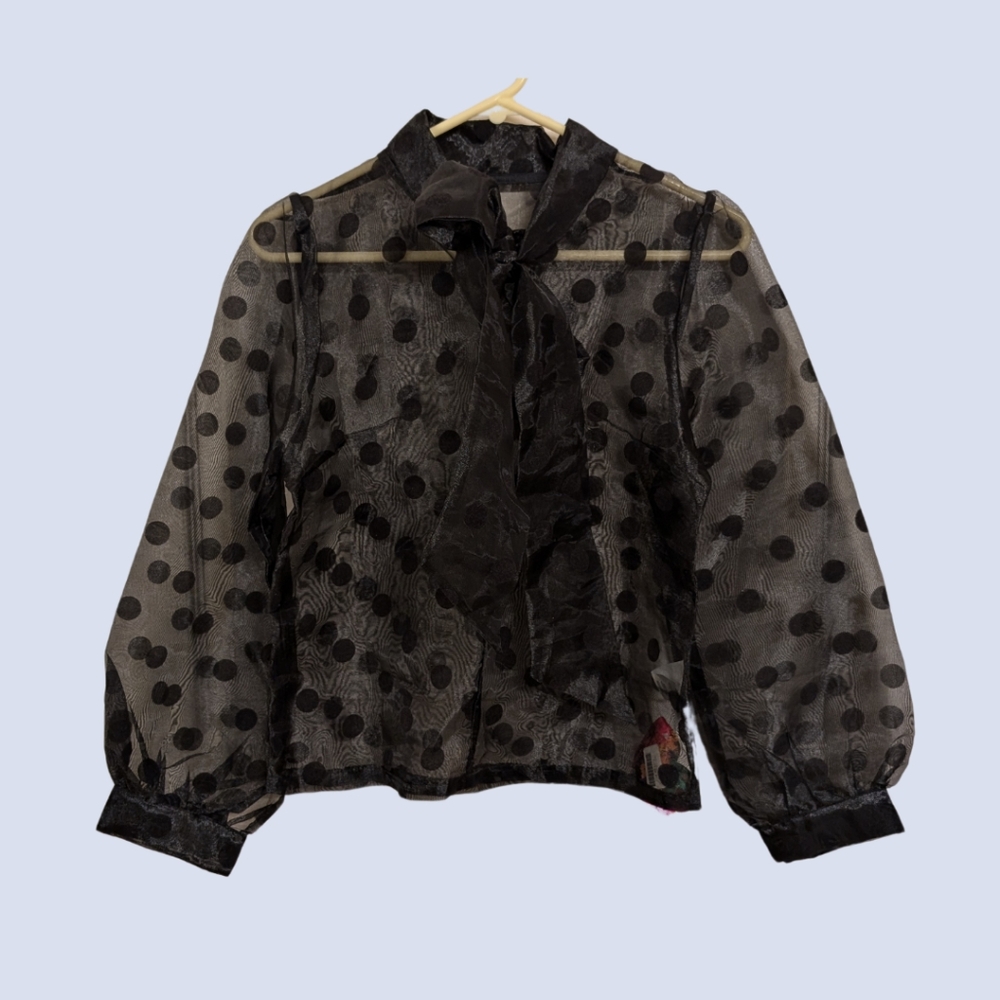 VOGUE Collection Polka Dot Retro Mesh Blouse with Balloon/Puff Sleeve - NWT
